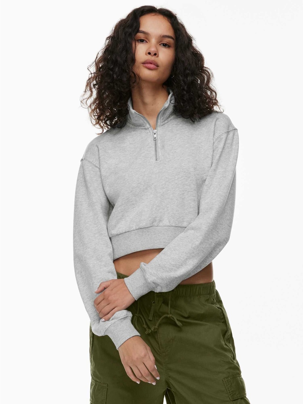 TNA AiryAF 1/4 Zip Mock Neck Sweatshirt Cozy Drop Shoulder French Terry Comfory